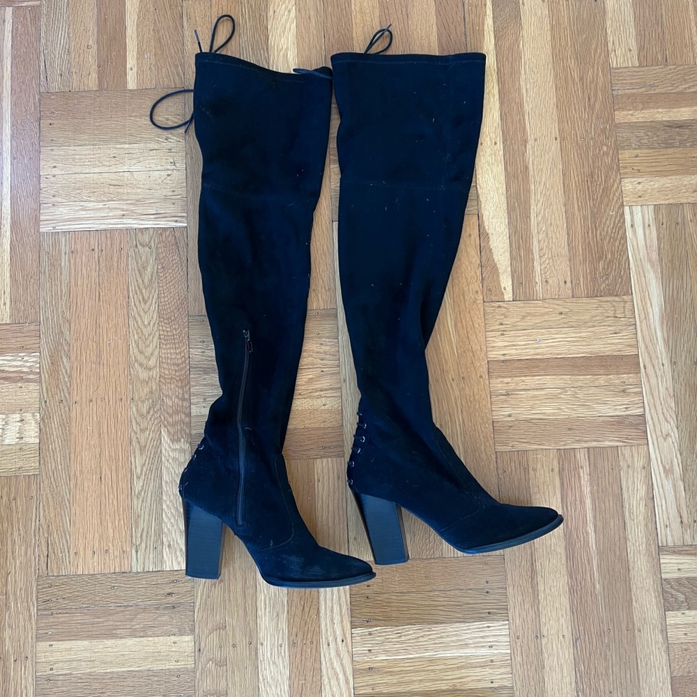 Steve Madden Over The Knee Heeled Black Suede Boots - Size 9